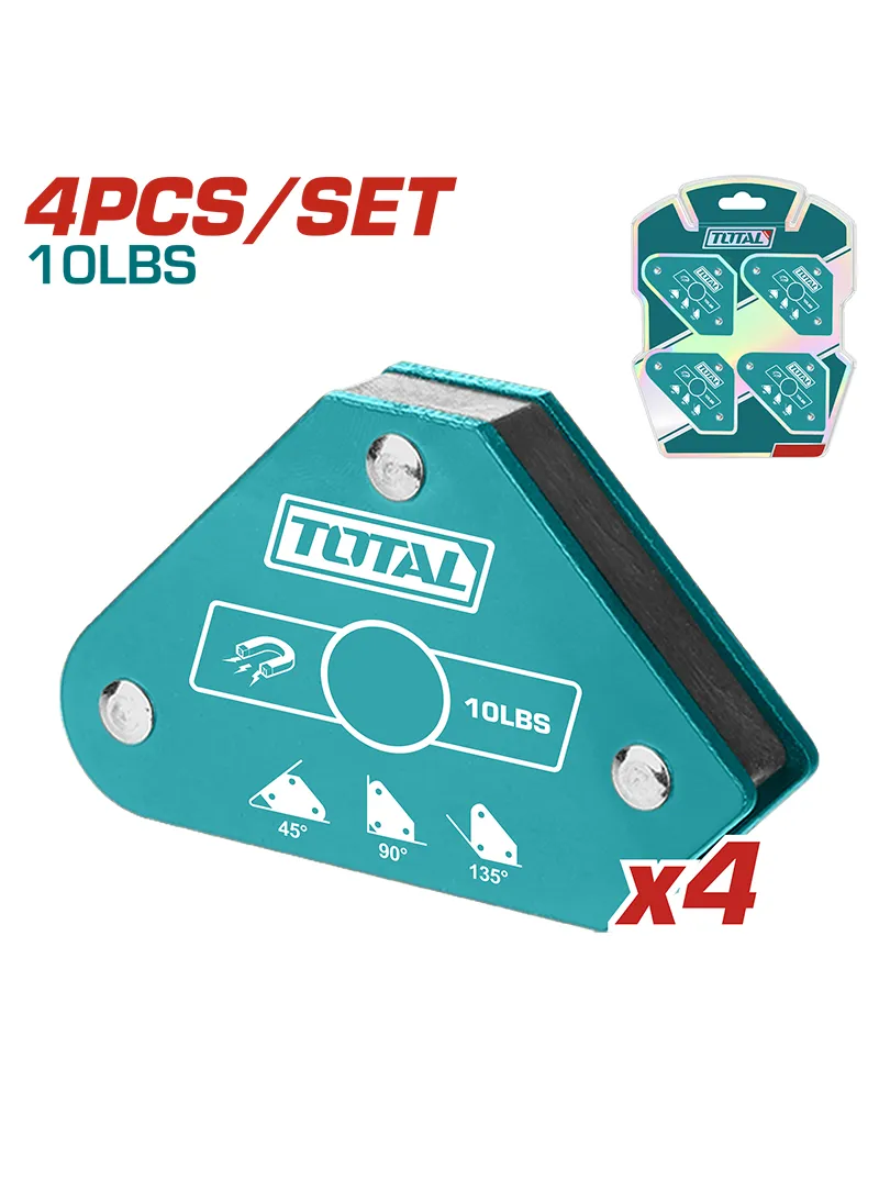 JUEGO 4 ESCUADRAS MAGNETICAS DE ACERO 45°,90°, 135° FUERZA DE TIRO 10LBS