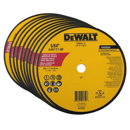 Disco Abrasivo para Corte Fino de Metal E Inoxidable de 9" X 0.078" X 7/8" DW8067LA
