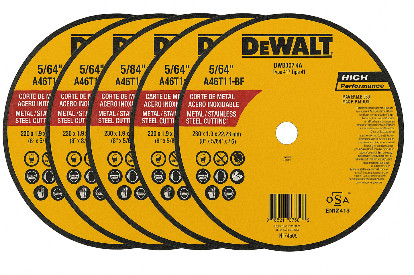 Disco Abrasivo para Corte Fino de Metal E Inoxidable de 9" X 0.078" X 7/8" DW8067LA