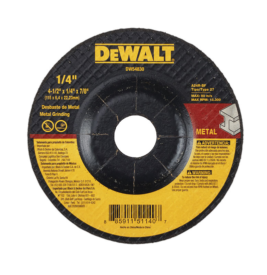 Disco Abrasivo Tipo 27 Para Desbaste de Metal 4.1/2" X 1/4" X 7/8" Grano A24 DW54830