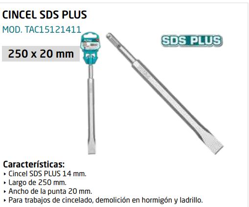 CINCEL PLANO SDS PLUS 14X250X20MM