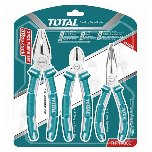 JUEGO DE 3 ALICATES COMBINADO 8" DE PUNTA LARGA 6" Y CORTE DIAGONAL 6"