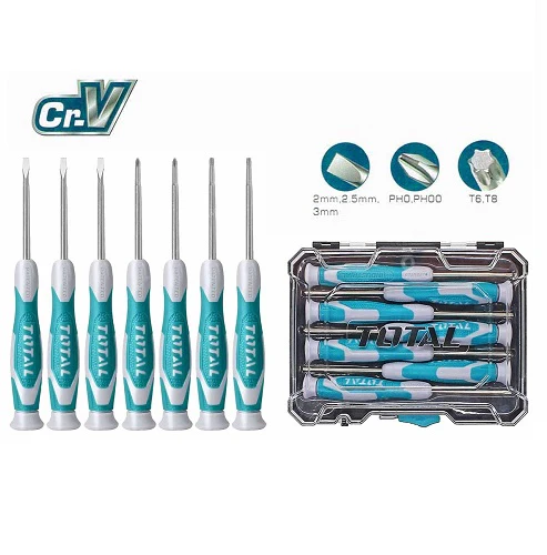 JUEGO 7 DESTORNILLADORES CR-V PLANOS, PHILLIPS Y TORX C/MANGO ERGONÓMICO