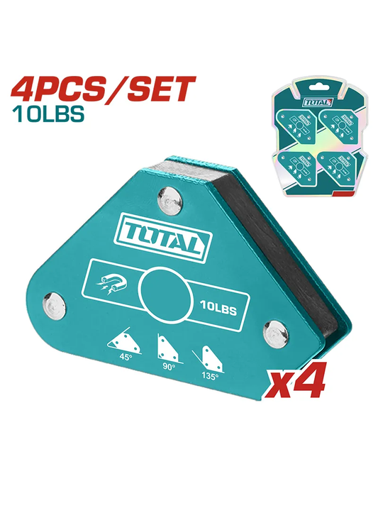 JUEGO 4 ESCUADRAS MAGNETICAS DE ACERO 45°,90°, 135° FUERZA DE TIRO 10LBS