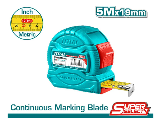 CINTA METRICA Y PULGADAS PLASTICA 5MX19MM CON FRENO
